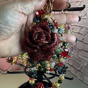 Red Rose Beaded Cellphone Bracelet or Purse Chain